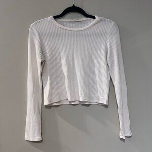 Reformation White Ribbed Long Sleeve Top